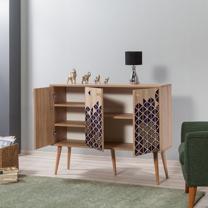 Hanah Home Mega-123 Consola Roble Sonoma, Tablero Partículas Melamina, Patas Carpe, Asas Metal/Cuerda, 120x90x36 cm